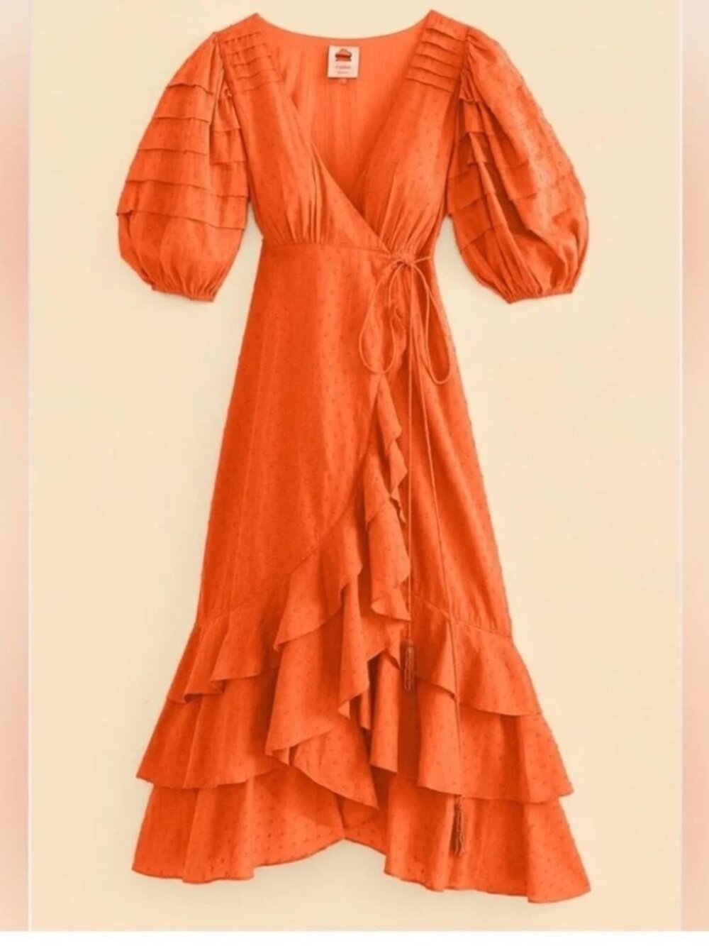 NWT FARM Rio Orange Ruffles Midi Dress
